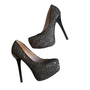 DE Blossom Collection Women's Size 5.5 M Black Silver Stiletto Heels Prom Formal